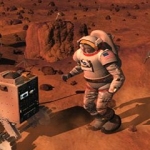Une vue d’artiste de ce que pourrait être la collaboration entre humains et robots sur Mars.